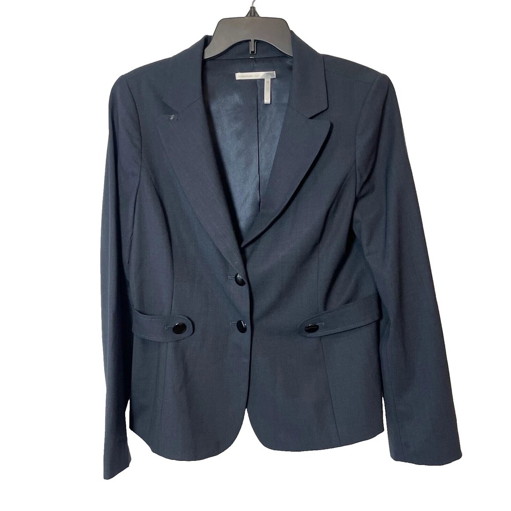 Classiques Entier Wool Blend Blazer Coat Womens 12 Blue Single Breasted Chain